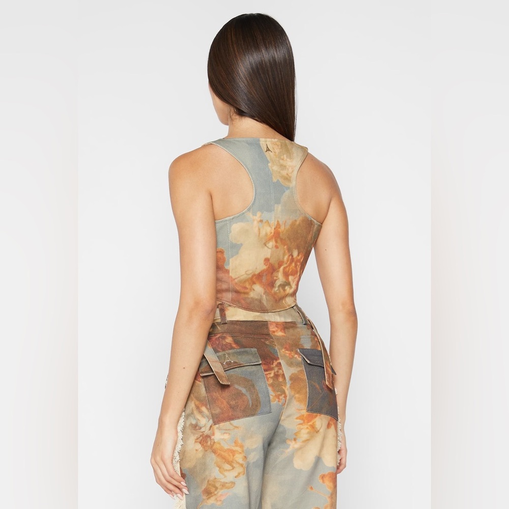Manière De Voir Art Corset Top & Mid Rise Art Cargo Pants With Tassels Set - Picture 3 of 11